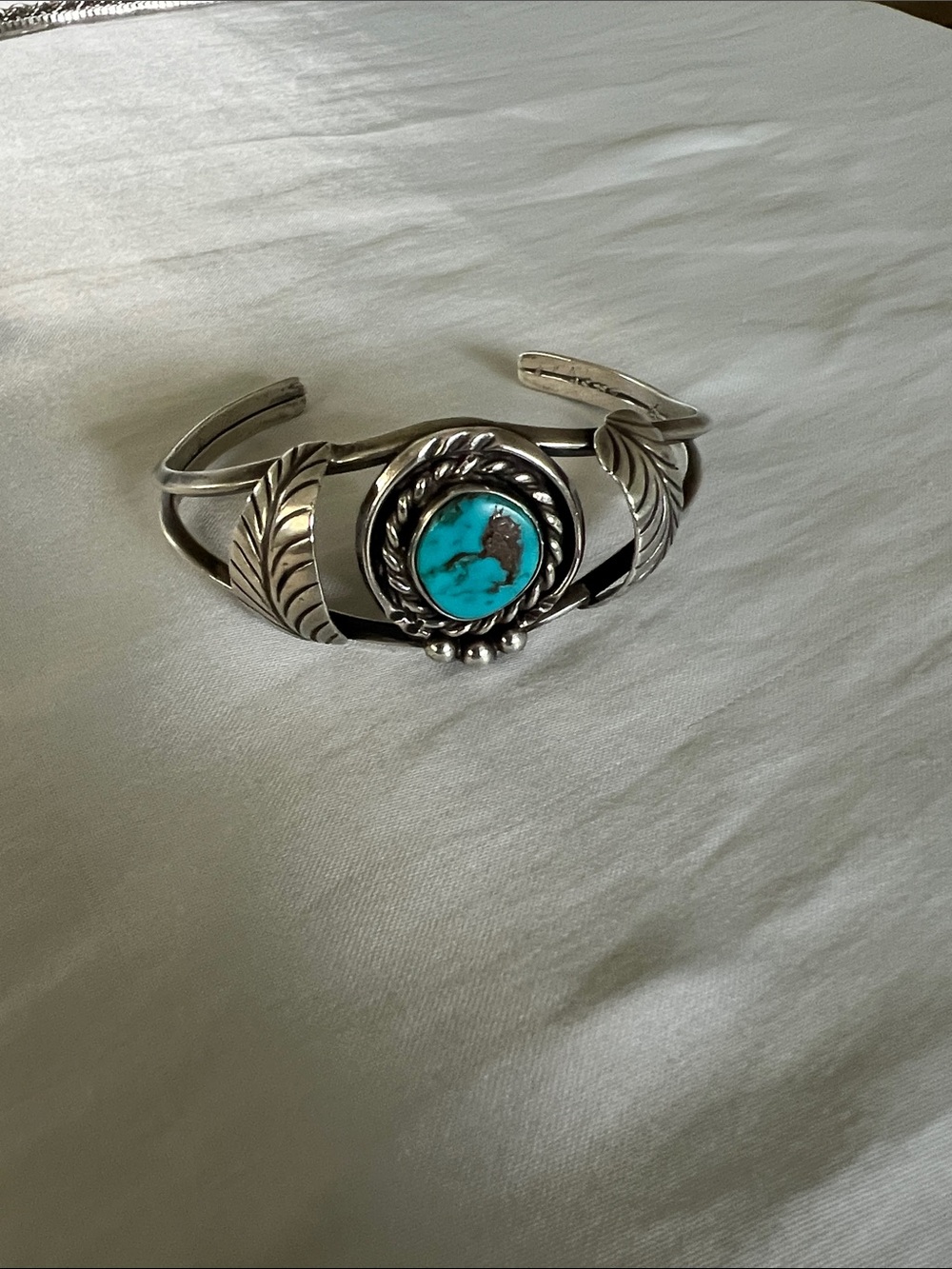Sterling Silver Cuff Bracelet with Turquoise Stone - Picture 3 of 8